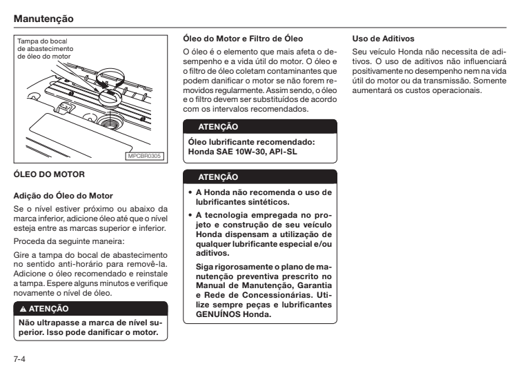 Página sobre óleo do manual.